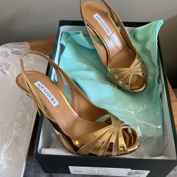 AQUAZURRA The Spy Gold Leather Metallic Slingback Pump sz 38 $NIB $950 - Picture 13 of 16
